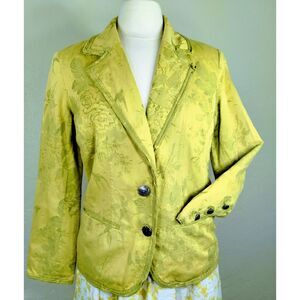 Chico Women's Designer Jacket Blazer Light Green cotton. Fun Buttons 90s size 1